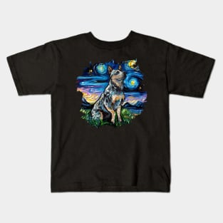 Blue Heeler Night with border Kids T-Shirt